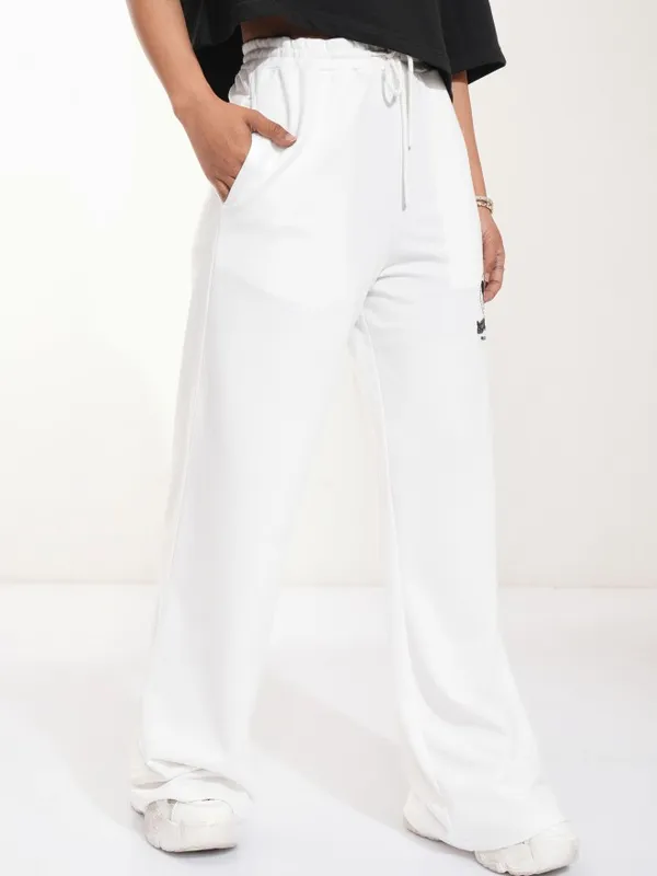 Disney By Tokyo Talkies Women White Mickey Mouse Straight Fit Track Pant