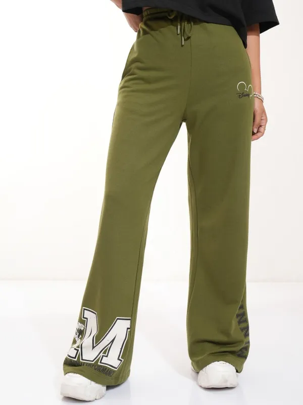 Disney By Tokyo Talkies Women Olive Minnie Mouse Printed Trackpants
