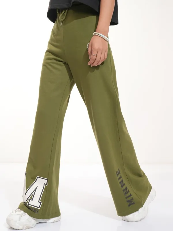 Disney By Tokyo Talkies Women Olive Minnie Mouse Printed Trackpants