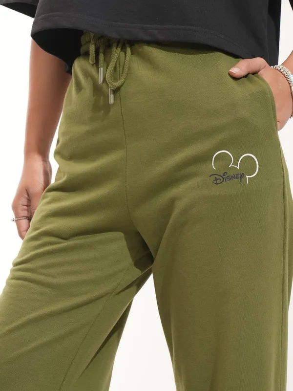 Disney By Tokyo Talkies Women Olive Minnie Mouse Printed Trackpants