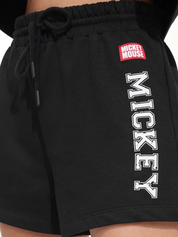 Disney By Tokyo Talkies Women Black Mickey Mouse Relaxed Fit Shorts