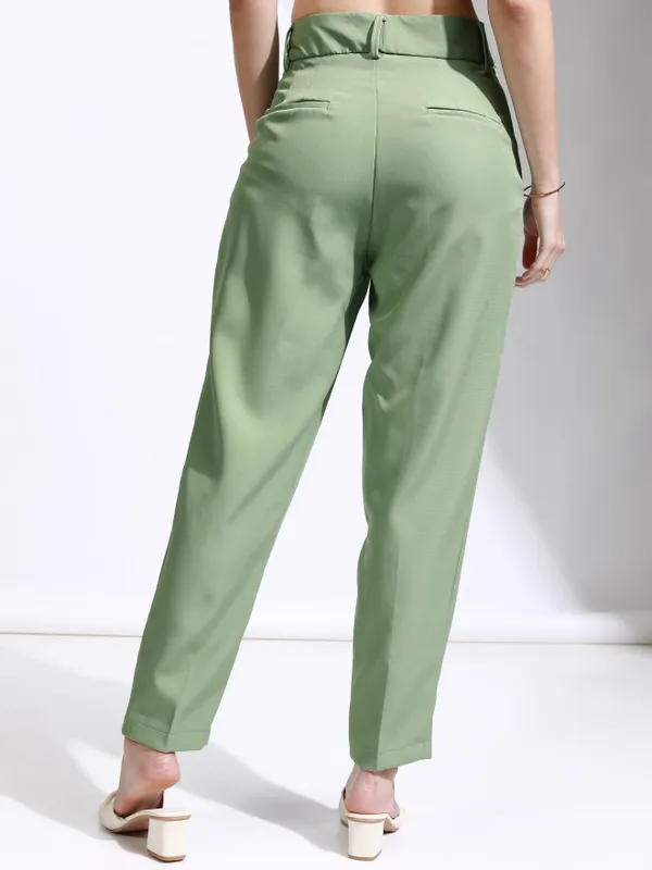 Tokyo Talkies Women Green Solid Regular Fit Casual Trouser