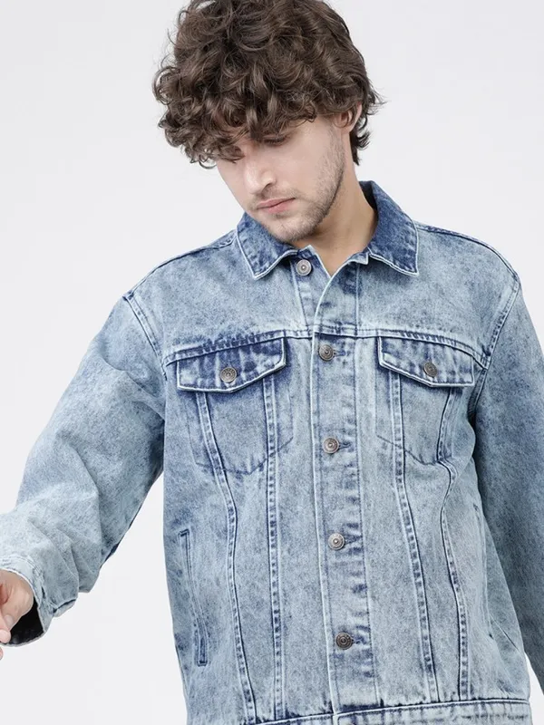 Highlander Men Blue Solid Denim Jacket
