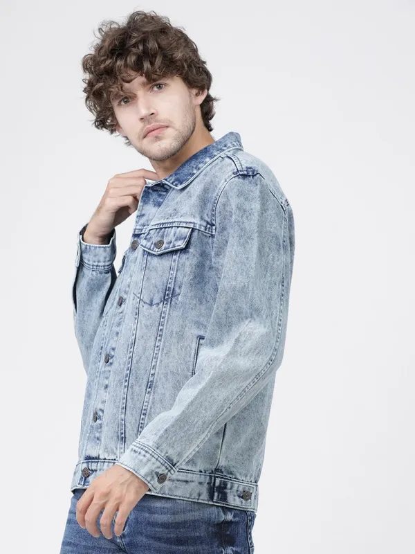 Highlander Men Blue Solid Denim Jacket