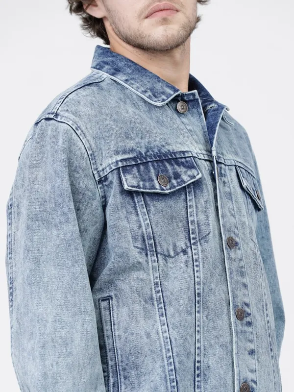 Highlander Men Blue Solid Denim Jacket