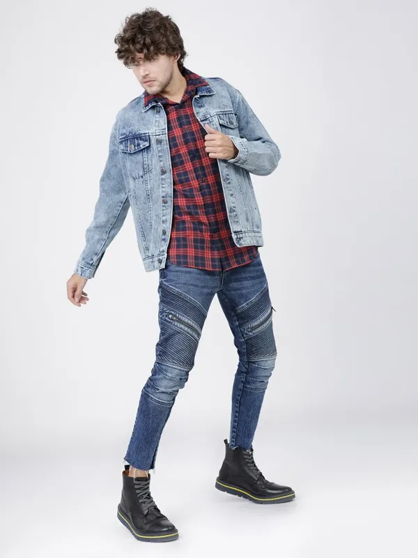 Highlander Men Blue Solid Denim Jacket