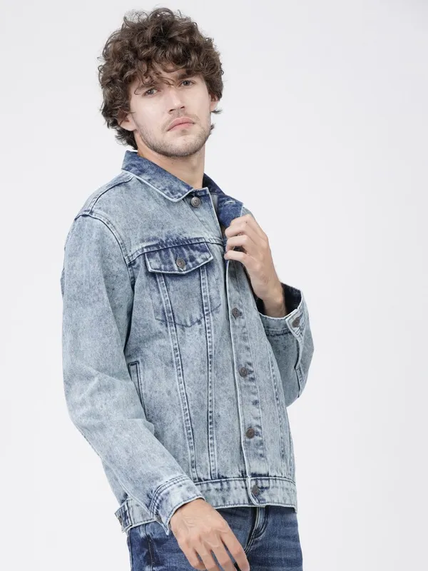 Highlander Men Blue Solid Denim Jacket