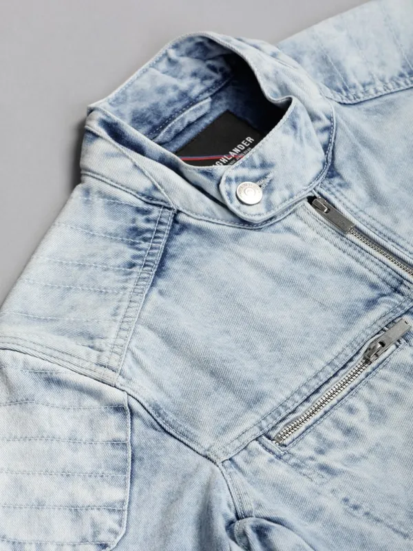 Highlander Men Blue Solid Denim Jacket