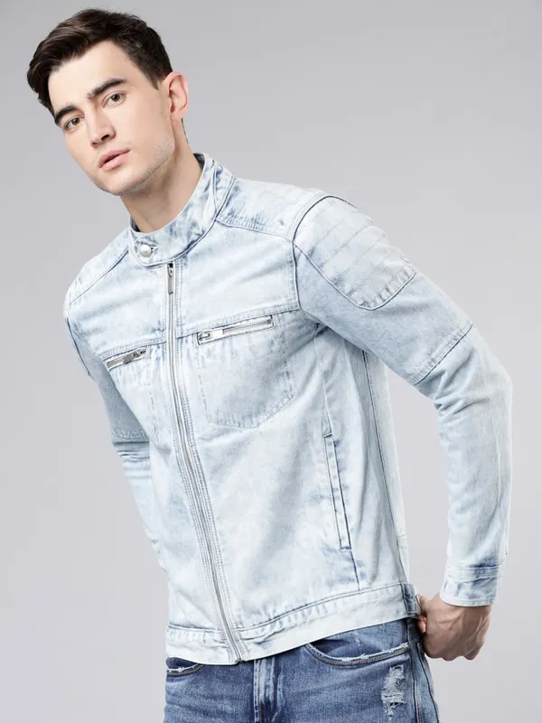 Highlander Men Blue Solid Denim Jacket