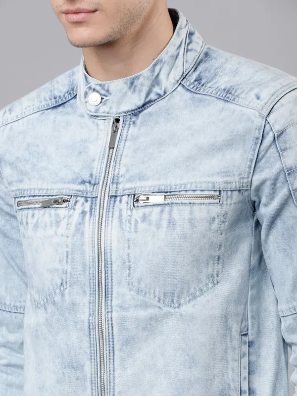 Highlander Men Blue Solid Denim Jacket