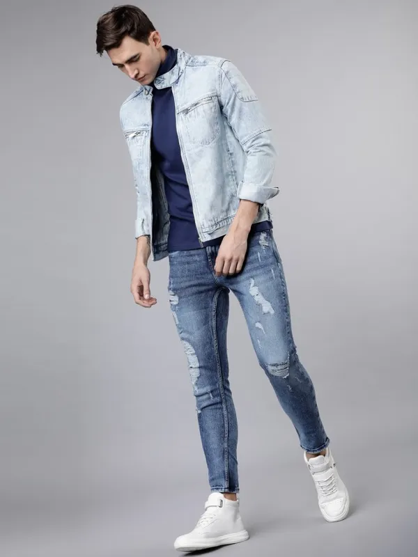 Highlander Men Blue Solid Denim Jacket