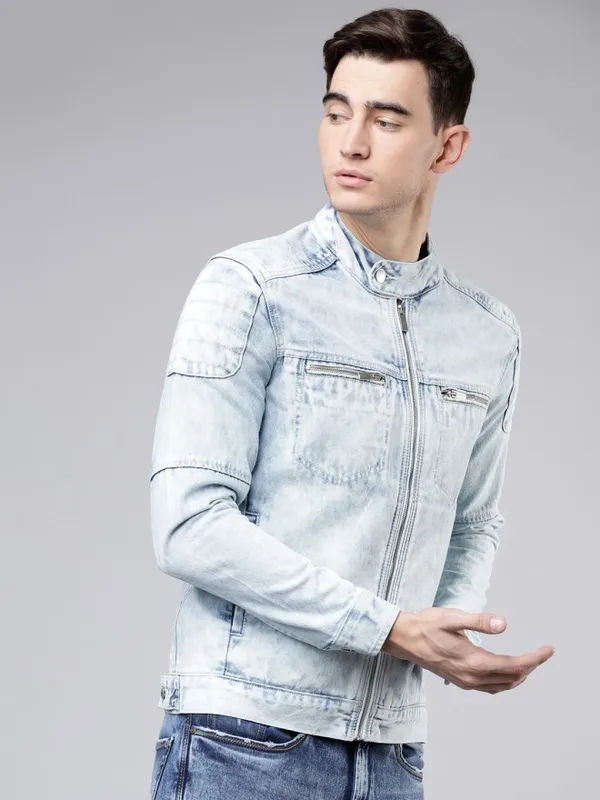 Highlander Men Blue Solid Denim Jacket