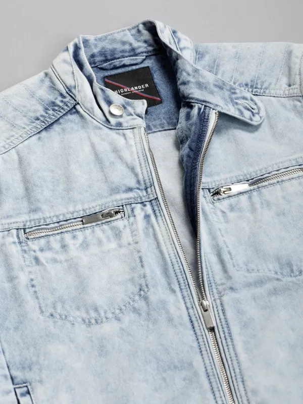 Highlander Men Blue Solid Denim Jacket