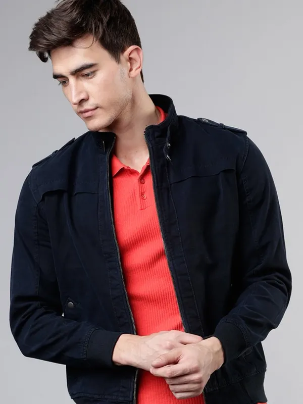 Highlander Men Navy Blue Solid Denim Jacket