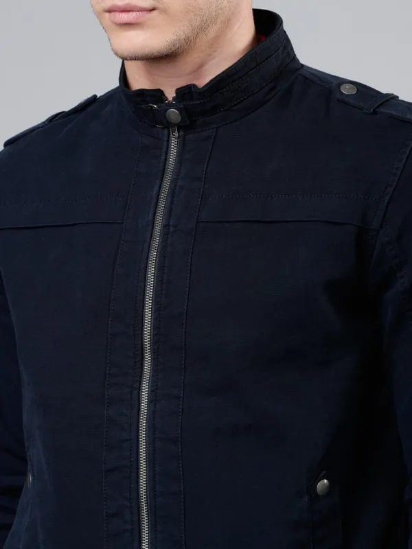 Highlander Men Navy Blue Solid Denim Jacket