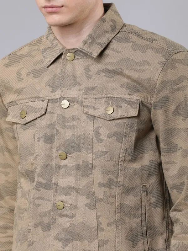 Highlander Men Khaki Solid Denim Jacket