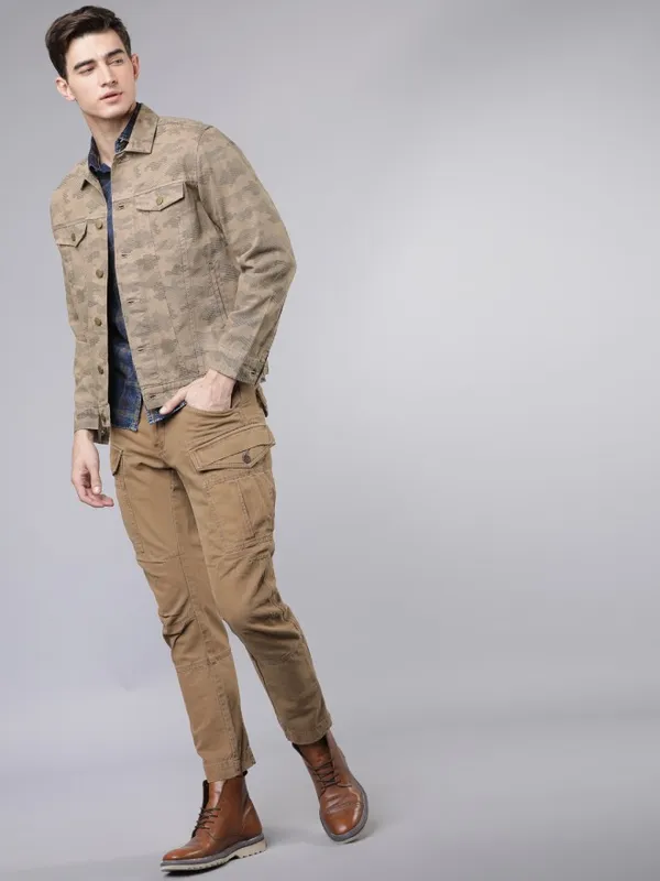 Highlander Men Khaki Solid Denim Jacket