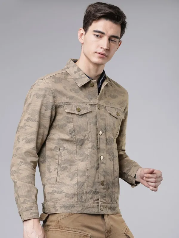 Highlander Men Khaki Solid Denim Jacket