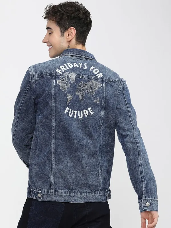 Highlander Men Blue Solid Denim Jacket