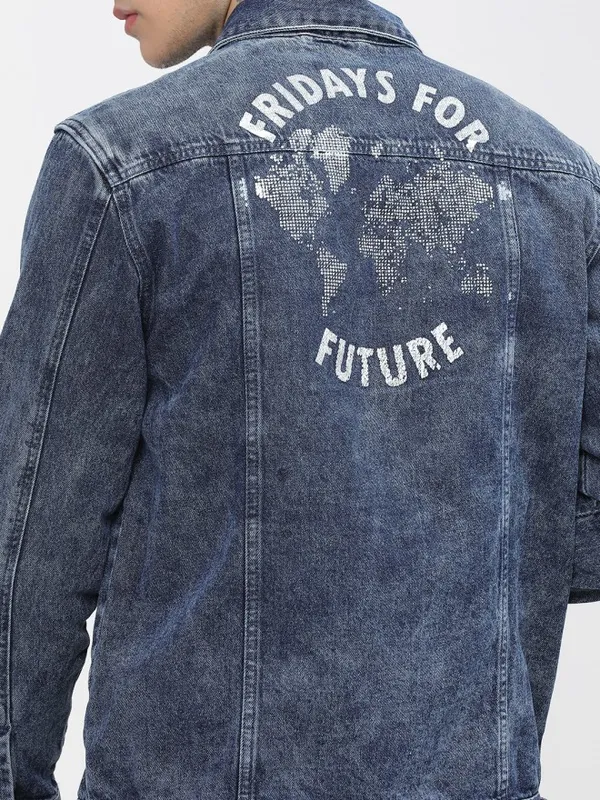 Highlander Men Blue Solid Denim Jacket