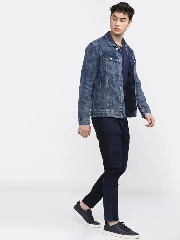 Highlander Men Blue Solid Denim Jacket