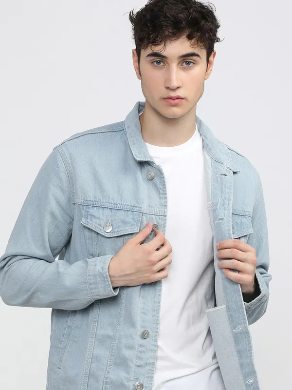 Highlander Men Blue Solid Denim Jacket