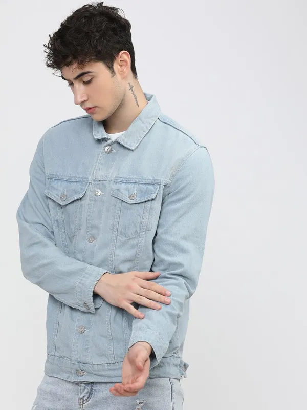 Highlander Men Blue Solid Denim Jacket