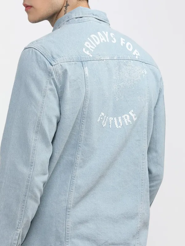Highlander Men Blue Solid Denim Jacket