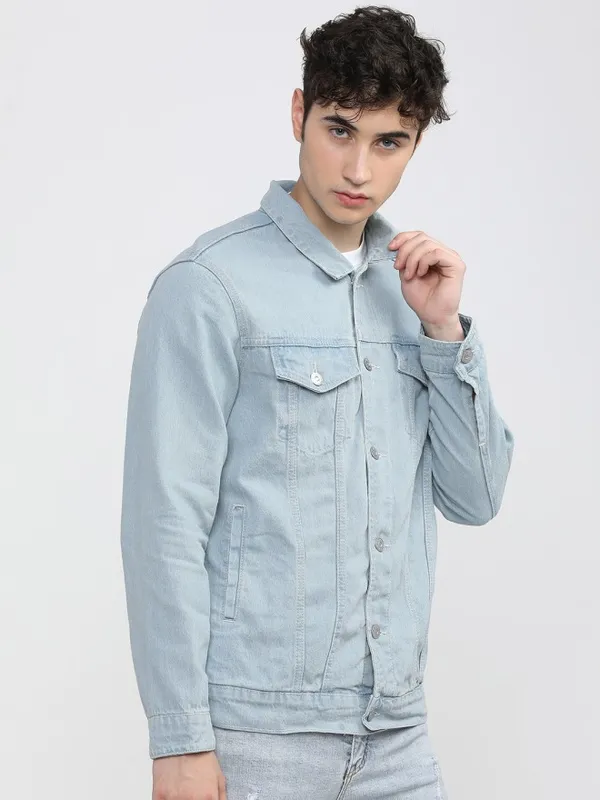Highlander Men Blue Solid Denim Jacket