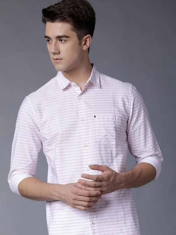 Highlander Men Coral Striped Slim Fit Casual Shirt