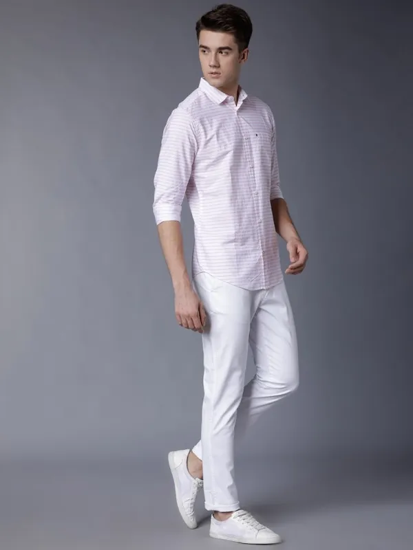Highlander Men Coral Striped Slim Fit Casual Shirt