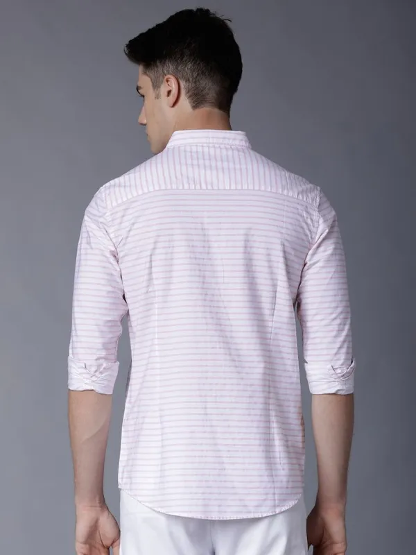 Highlander Men Coral Striped Slim Fit Casual Shirt