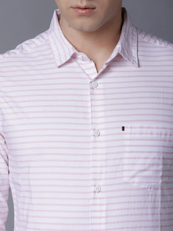 Highlander Men Coral Striped Slim Fit Casual Shirt
