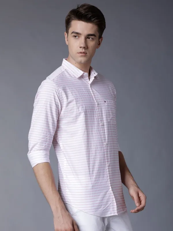 Highlander Men Coral Striped Slim Fit Casual Shirt
