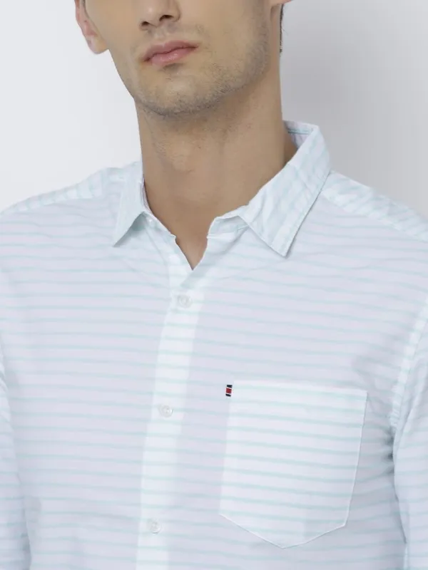 Highlander Men White Striped Slim Fit Casual Shirt