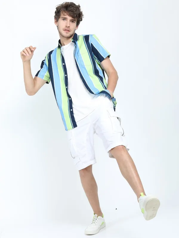 Highlander Men Blue Striped Slim Fit Casual Shirt