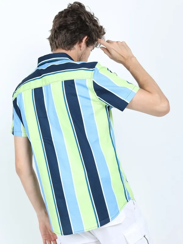 Highlander Men Blue Striped Slim Fit Casual Shirt