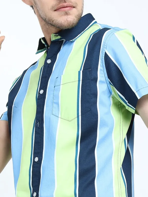 Highlander Men Blue Striped Slim Fit Casual Shirt