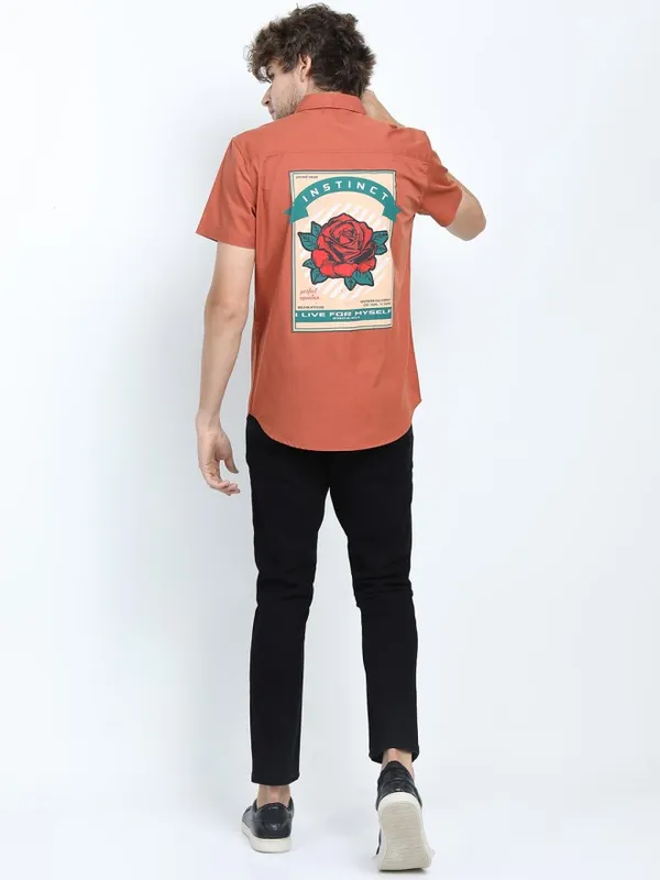 Highlander Men Rust Solid Slim Fit Casual Shirt