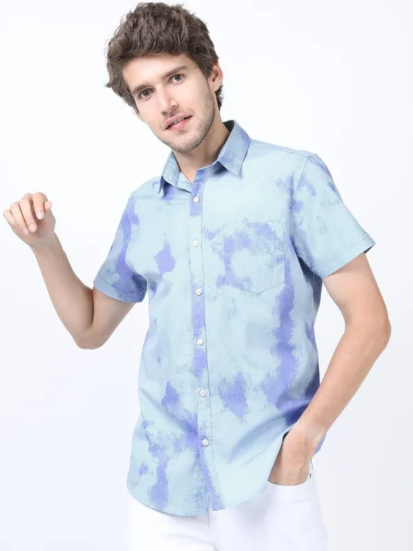 Highlander Men Blue Printed Slim Fit Casual Shirt