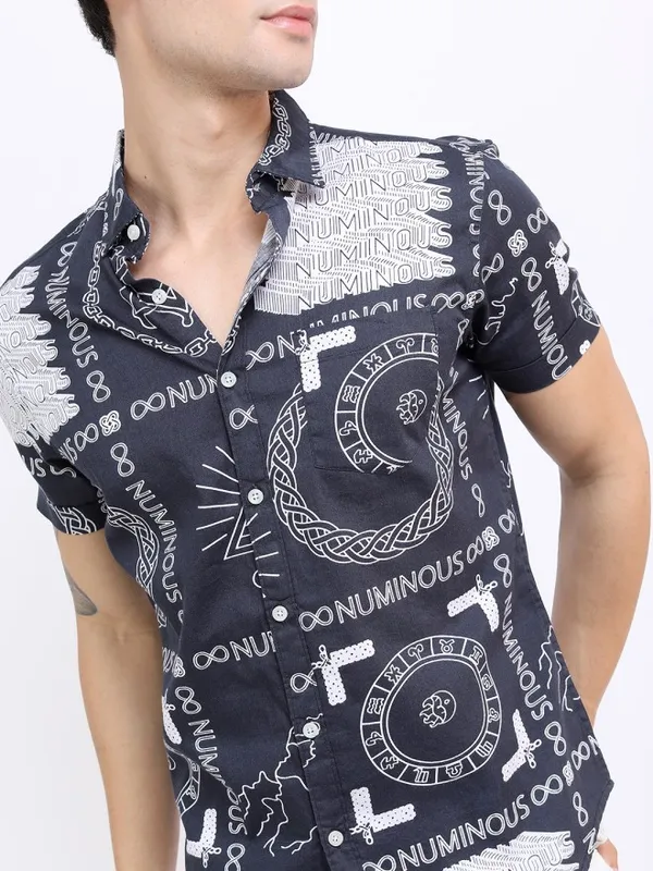 Highlander Men Grey Printed Slim Fit Casual Shirt