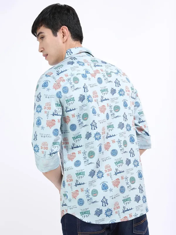 Highlander Men Blue Printed Slim Fit Casual Shirt