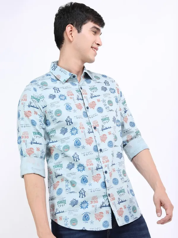 Highlander Men Blue Printed Slim Fit Casual Shirt