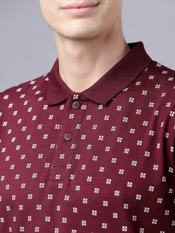 Highlander Men Maroon Polo Collar Printed Polo Collar T-Shirt