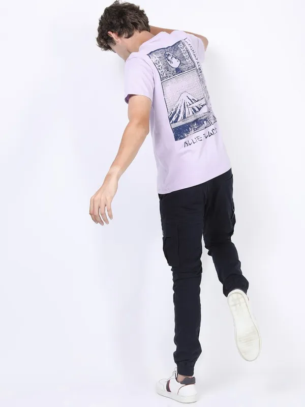 Highlander Men Purple Printed Round Neck Slim Fit T-Shirt