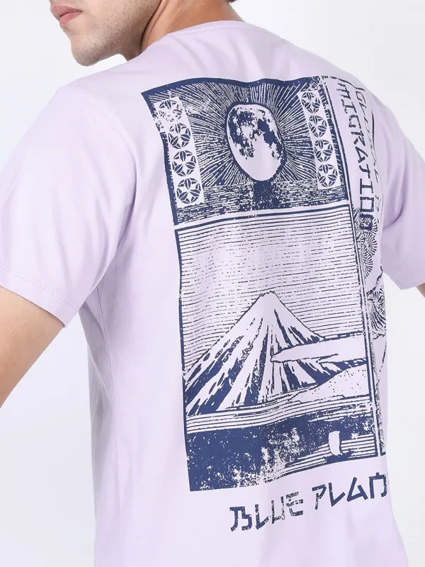 Highlander Men Purple Printed Round Neck Slim Fit T-Shirt