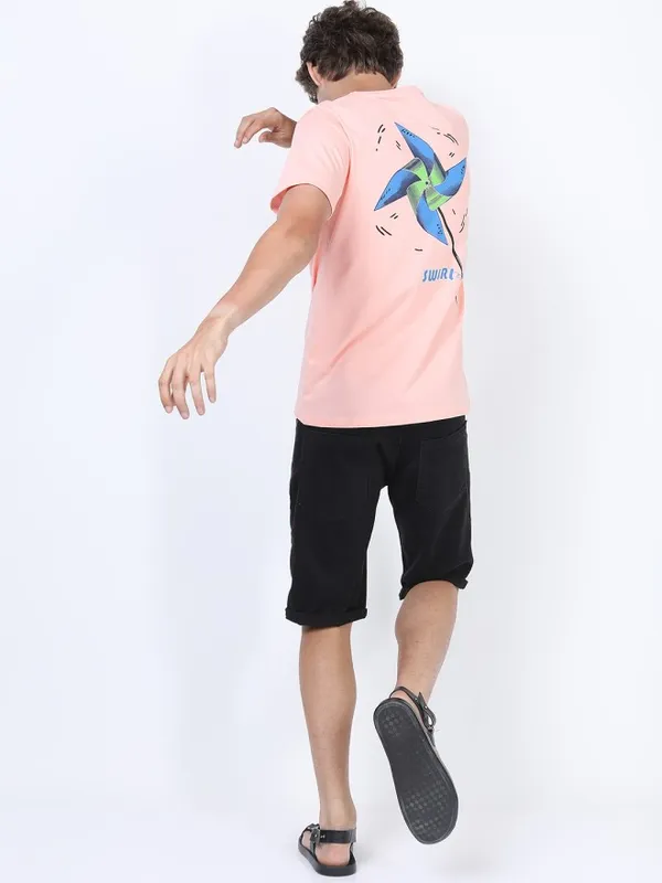 Highlander Men Pink Printed Round Neck Slim Fit T-Shirt