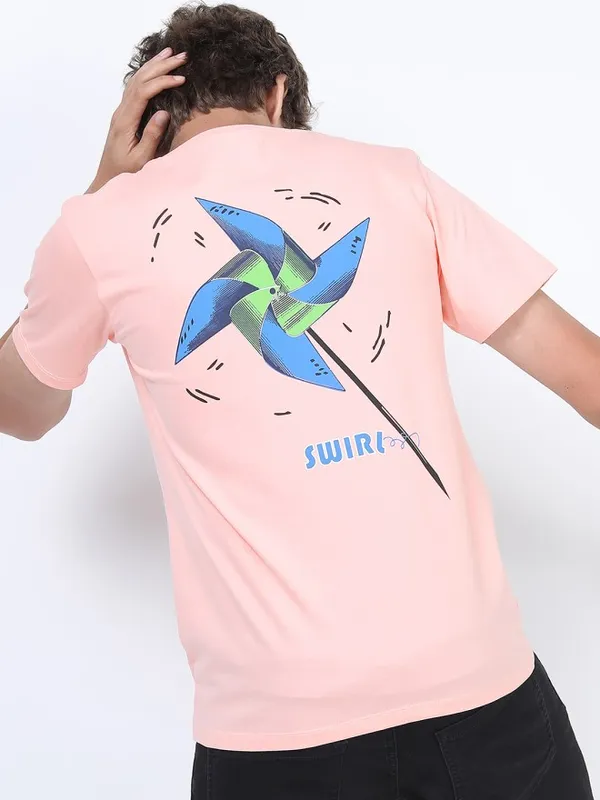 Highlander Men Pink Printed Round Neck Slim Fit T-Shirt