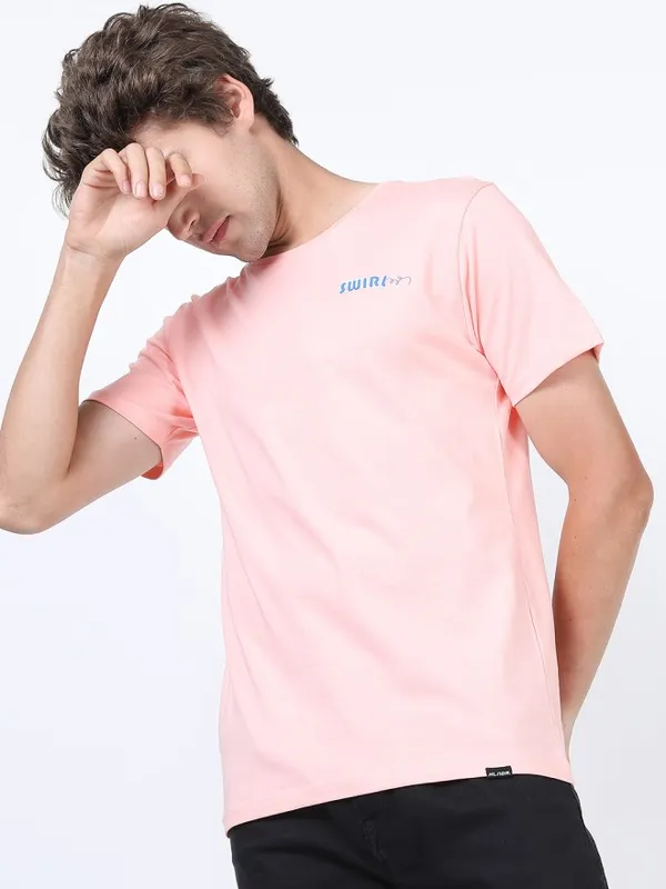 Highlander Men Pink Printed Round Neck Slim Fit T-Shirt