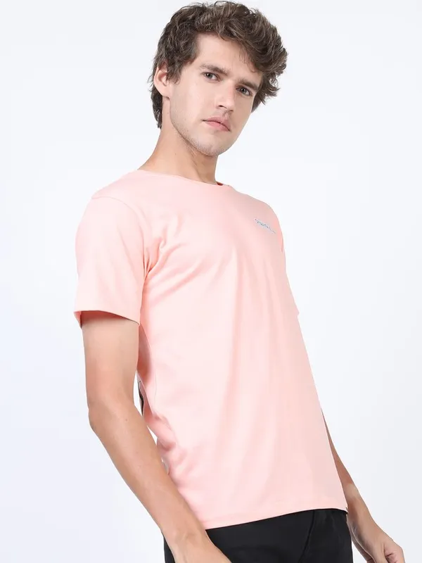 Highlander Men Pink Printed Round Neck Slim Fit T-Shirt